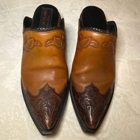 Handcrafted Tres Outlaws El Paso Leather Wingtip Mules Rare Womens Size 7.5 - Picture 1 of 5